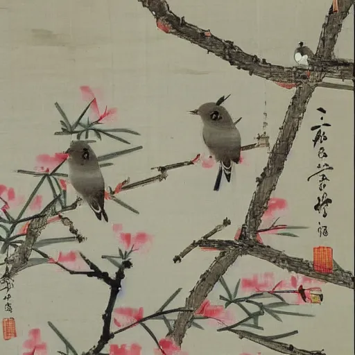 Prompt: the Chinese ancient painting of little birds ,by emperor Huizong of Song