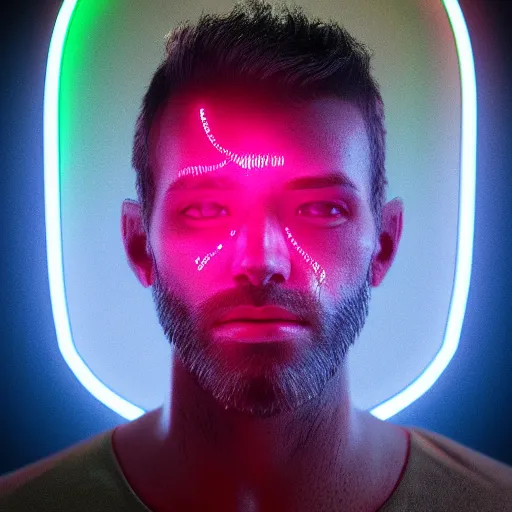 Image similar to human portrait made out of neon rain, handsome, epic detail, rendered in octane, unreal engine