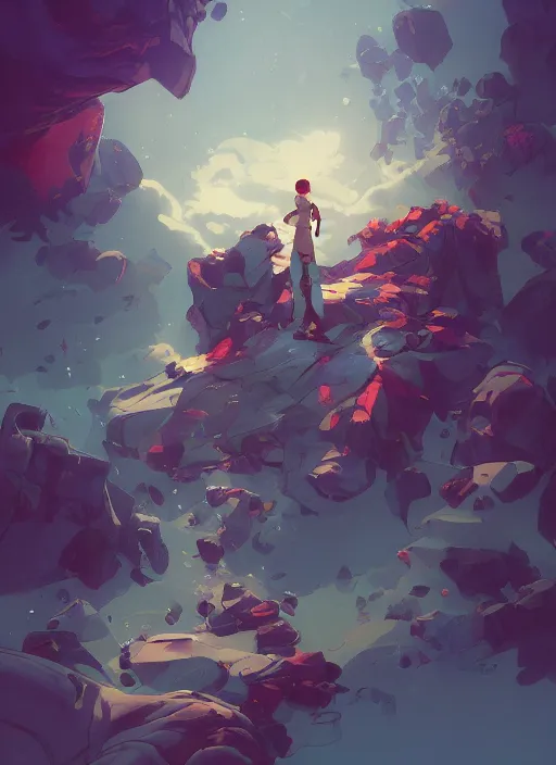 Image similar to overwhelmed with floating thoughts behance hd artstation by jesper ejsing, by rhads, makoto shinkai and lois van baarle, ilya kuvshinov, ossdraws, that looks like it is from borderlands and by feng zhu and loish and laurie greasley, victo ngai, andreas rocha