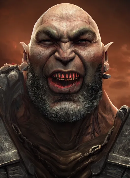 Image similar to A fantasy comic book style portrait painting of Dave Bautista as a grim orc warrior, unreal 5, DAZ, hyperrealistic, octane render, RPG portrait, dynamic lighting