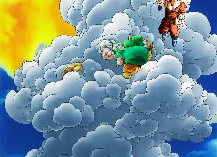 Image similar to Painting kame house cloud background art, official, detailed, character dragonball, award winning artwork, Akira Toriyama