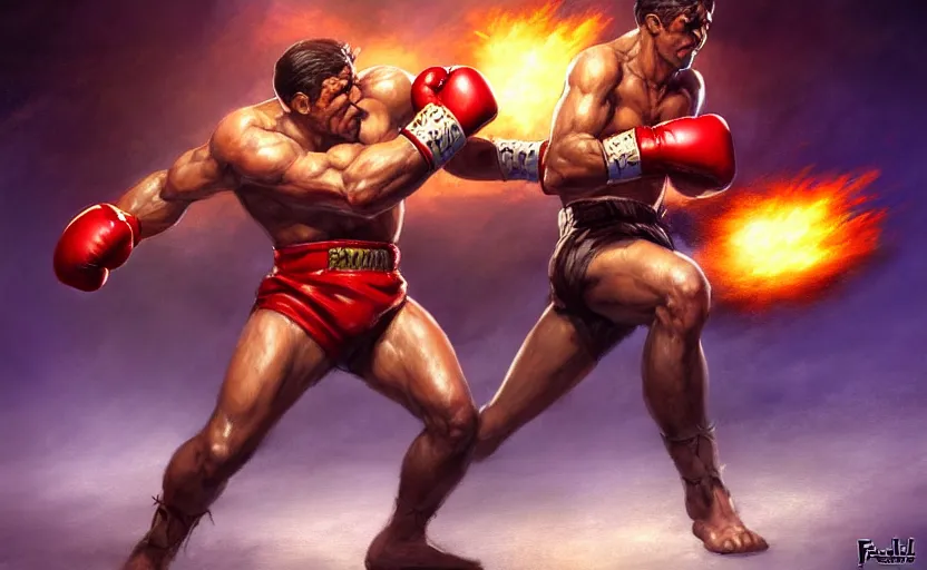 Prompt: magic : the gathering fantasy character concept art of a piece of toast wearing boxing trunks and boxing gloves, by frank frazetta and marco bucci, high resolution, gritty basement club background, dramatic stadium lighting, fantasy coloring, intricate, digital painting, artstation, smooth, sharp focus