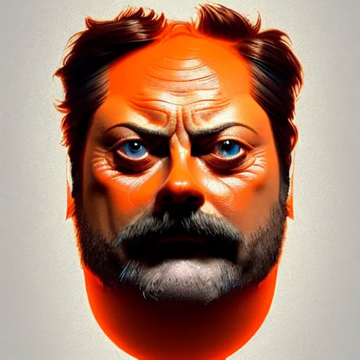 Image similar to nick offerman face inside an orange!, sci - fi and fantasy, intricate highly detailed digital painting, artstation, concept art, smooth and sharp focus, illustration, art by tan zi and ayanamikodon and alphonse mucha and wlop