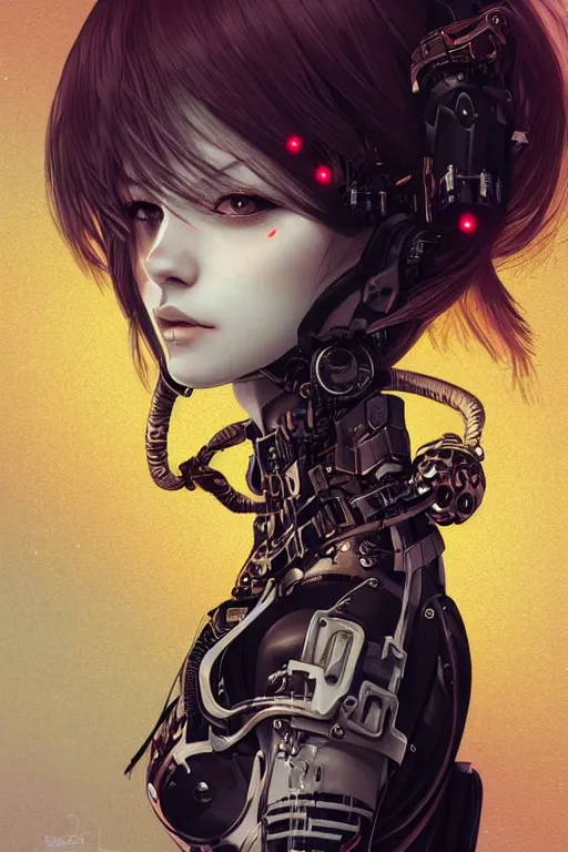 Image similar to portrait of beautiful young gothic cyborg anime maiden, cute-fine-face, fine details. Anime, cyberpunk, Warhammer, highly detailed, artstation, illustration, art by Ilya Kuvshinov and Gustav Klimt