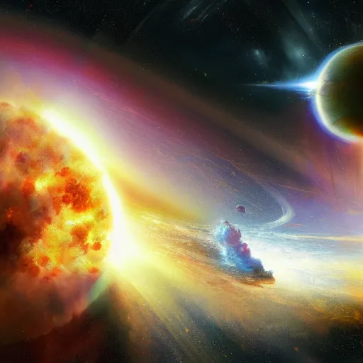 Prompt: planet earth exploding, space, hubble telescope, beautiful, explosion, craig mullins