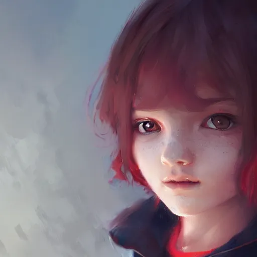 Image similar to a cute tiny girl with short red hair wearing a hoodie, digital art, very beautiful face, pretty face, very detailed eyes, full body illustration, 8 k resolution, soft painting, by greg rutkowski, wlop, rossdraws,