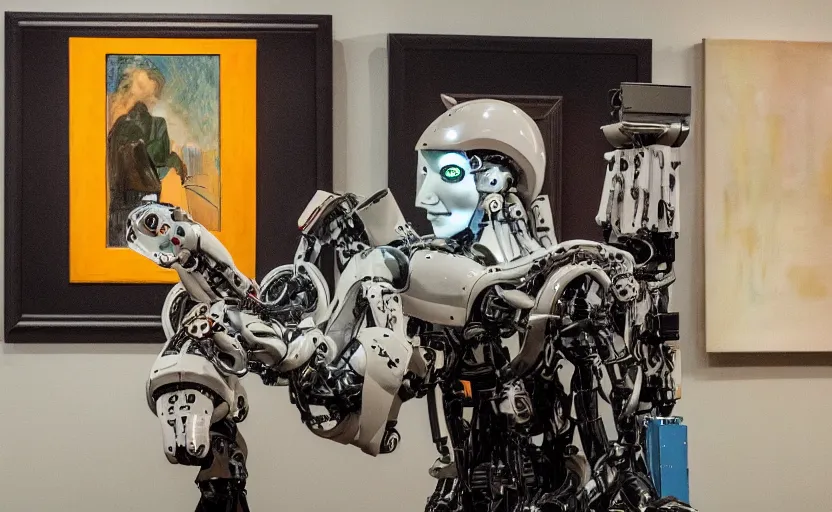 Image similar to teaching a robot how to love art in a world without any love left