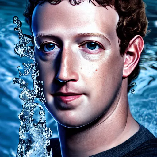 Image similar to mark zuckerberg as water made of water, award winning stunning water photography, extremely detailed, artstation, 8 k, sensual lighting, incredible art, wlop, artgerm