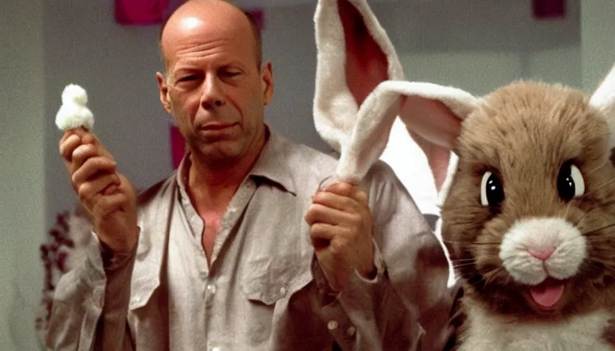 Image similar to bruce willis as the easter bunny