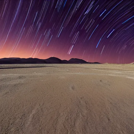 Image similar to wide angle landscape photograph long exposure of star trails in the desert in utah, 4 k photo