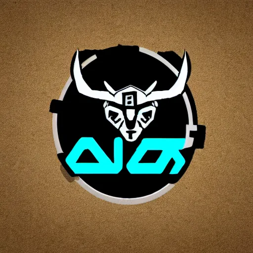 Prompt: cyberpunk minotaur logo, cyan and black, abstract