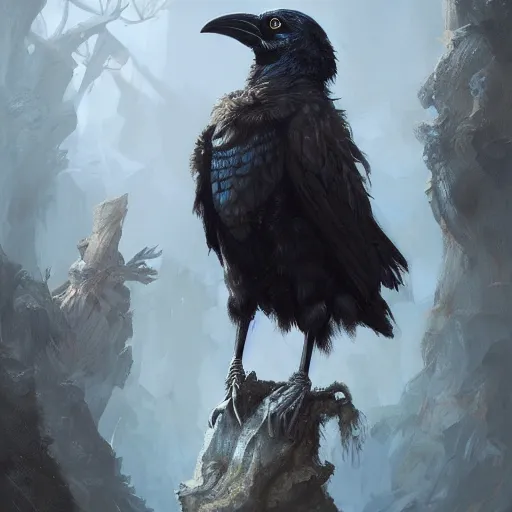 Prompt: a crow wizard, Justin Gerard and Greg Rutkowski, realistic painting, Digital art, very detailed, High definition, character design, trending on Artstation