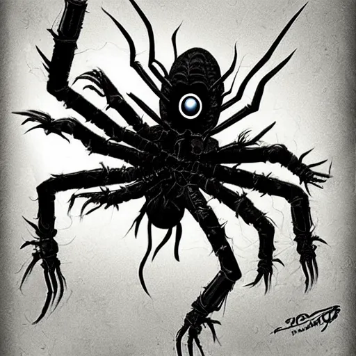 Image similar to spider monster, dark by H.R. Giger