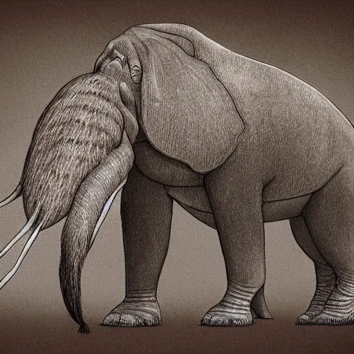 Image similar to “largest living land animal, characterized by its long trunk (elongated upper lip and nose), columnar legs, and huge head with temporal glands and wide, flat ears. Grayish to brown in colour, and their body hair is sparse and coarse”, digital art, intricate, elegant, digital painting, concept art, smooth, sharp focus, illustration, by Ruan Jia and Mandy Jurgens and Artgerm and William-Adolphe Bouguerea