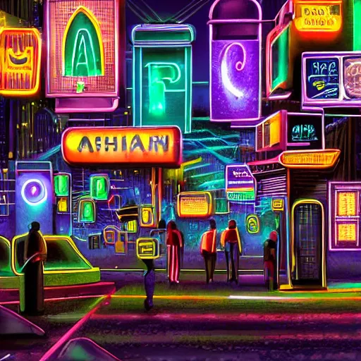 Image similar to ashanti city of the future, street scene, ashanti neon lights, high definition, detailed, futuristic, night scene, realistic