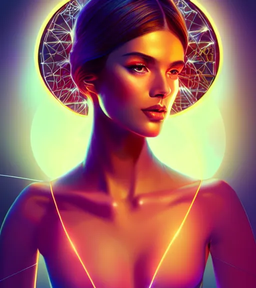 Image similar to symmetry!! russian prince of technology, solid cube of light, hard edges, product render retro - futuristic poster scifi, lasers and neon circuits, brown skin beautiful russian princess, intricate, elegant, highly detailed, digital painting, artstation, concept art, smooth, sharp focus, illustration, dreamlike, art by artgerm