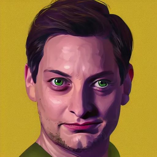 Prompt: portrait of tobey maguire's spider man, highly detailed, centered, solid color background, digital painting