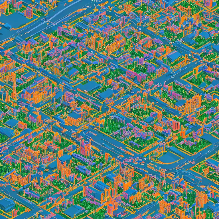 Image similar to isometric view illustration of Moscow suburbs, highly detailed, by James Gilleard and Bruce Pennington