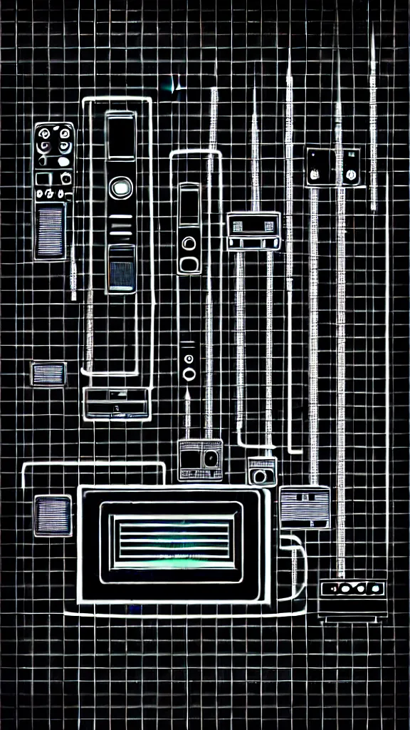 Image similar to retro electronics military photography, centered cyberpunk techno gothic graphic design display element line art