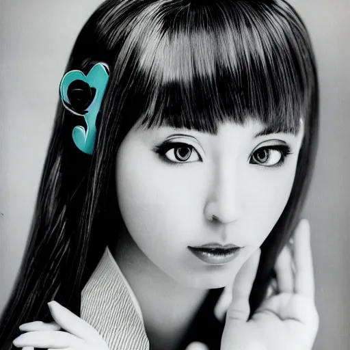 Image similar to 35mm portrait photo of a Hatsune Miku by Angus McBean