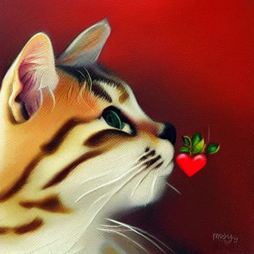 Image similar to a lovely cat sending kisses, low poly, oil painting