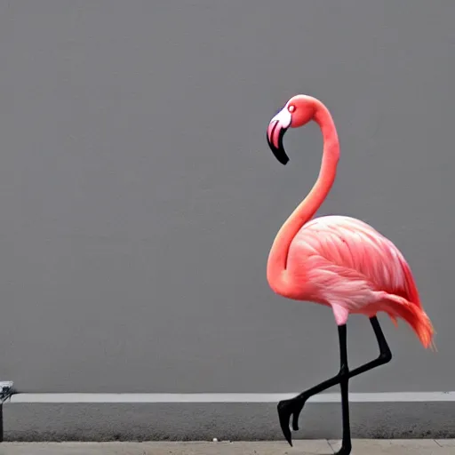 Prompt: flamingo from youtube standing next to a building - n 2 0
