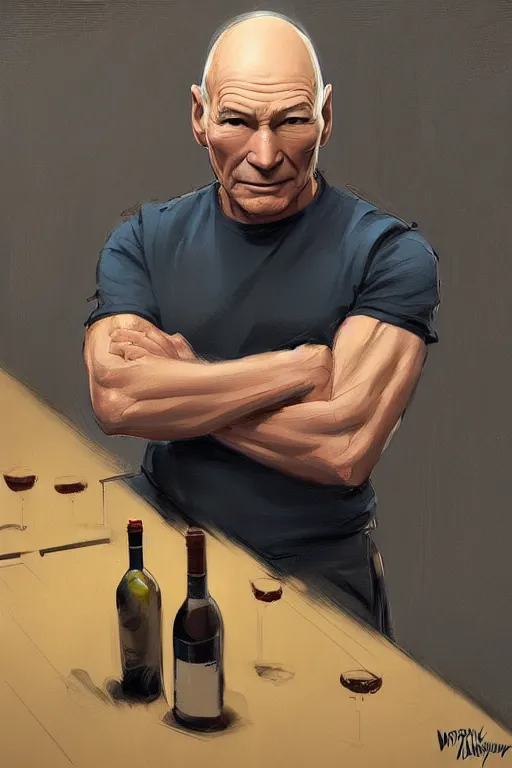 Image similar to patrick stewart working in a winery, animation pixar style, by magali villeneuve, artgerm, jeremy lipkin and michael garmash, rob rey and kentaro miura style, golden ratio, trending on art station