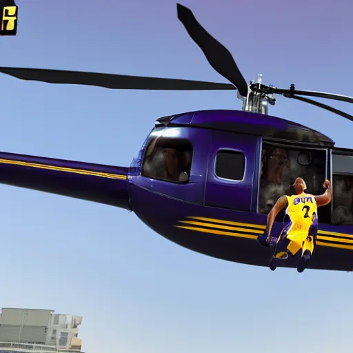 Image similar to Kobe Bryant jumping from a helicopter, hyper detailed, 8k resolution