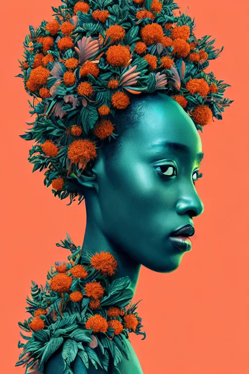 Image similar to hyperrealistic post - renaissance cinematic super expressive! yoruba goddess with exoskeleton armor, merging with tree in a forest, pink orange flowers, highly detailed digital art masterpiece, smooth cam de leon eric zener dramatic pearlescent soft teal light, low angle hd 8 k, sharp focus