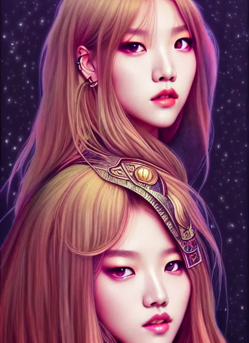 Prompt: lalisa manoban of blackpink, knight armor, tarot card, highly detailed, digital painting, smooth, sharp focus, illustration, ultra realistic, 8 k, art by artgerm and alphonse mucha