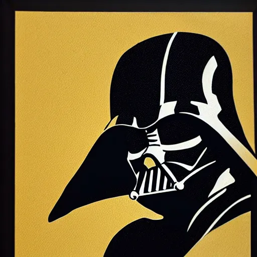 Image similar to silkscreen of darth vader throwing a paper airplane