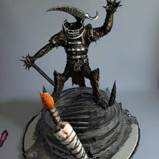 Prompt: cake as a dark souls boss by Eric Joyner