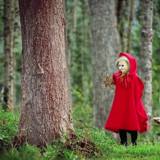 Prompt: little red riding hood riding the big bad wolf