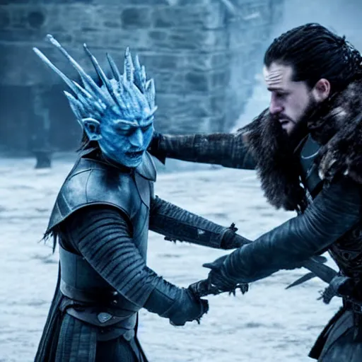 Image similar to the night king killing jon snow, still from game of thrones