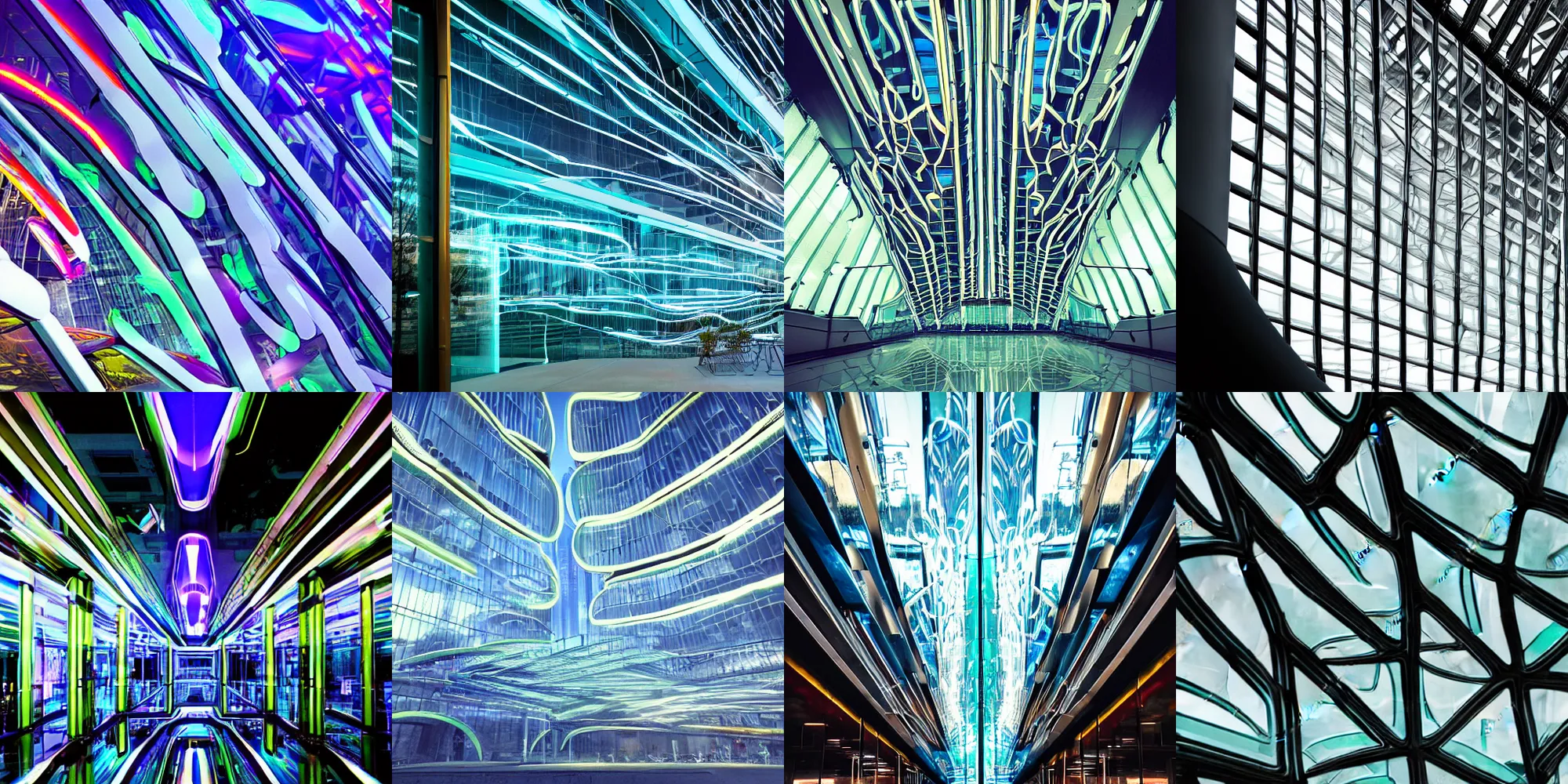 Prompt: explosive neon futuristic organic glass city architecture, look from inside out