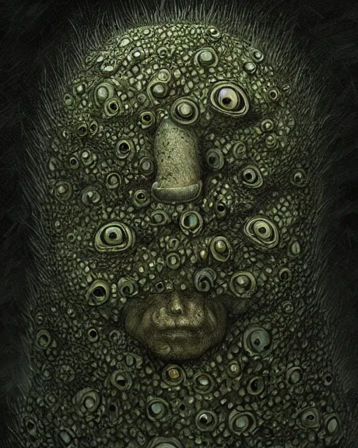 Image similar to a painting of a strange creature covered with hundreds of strange evil eyes by anton semenov