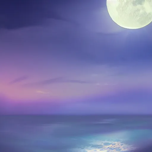 Prompt: Burning Azure Moon over silk ocean, artstation, digital art