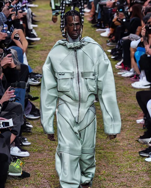 Prompt: hyperrealistic and heavy detailed 2022 poptart balenciaga runway show of travis scott and master chief , Leica SL2 50mm, vivid color, high quality, high textured