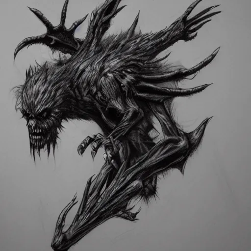 Detailed pencil drawing of a nightmare monsters