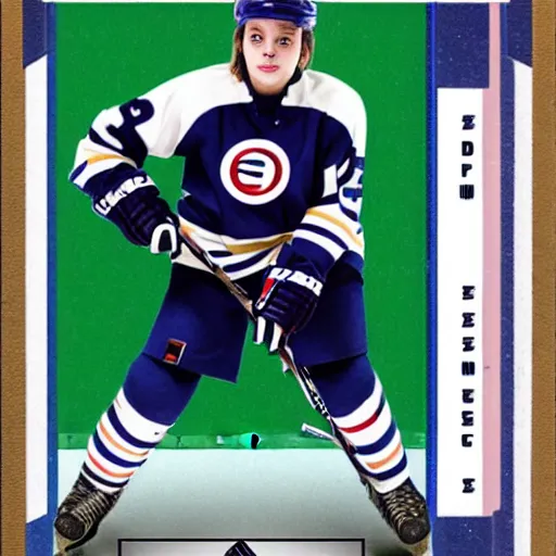 Image similar to billie eilish as a hockey player trading card