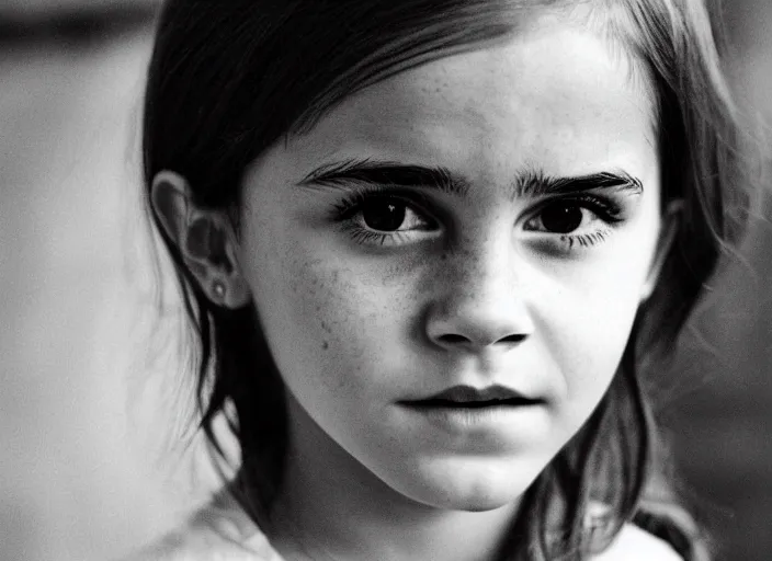 Image similar to professional fine detailed photo portrait of young emma watson from makhachkala, dagestan. kid emma watson in the postsoviet suburbia, iphone photo, instagram, black and white - - cfg _ scale 7