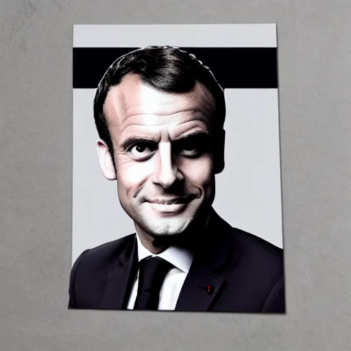 Image similar to toilet with Emmanuel Macron face printed on it, white borders, 50mm photography, high quality, 4K