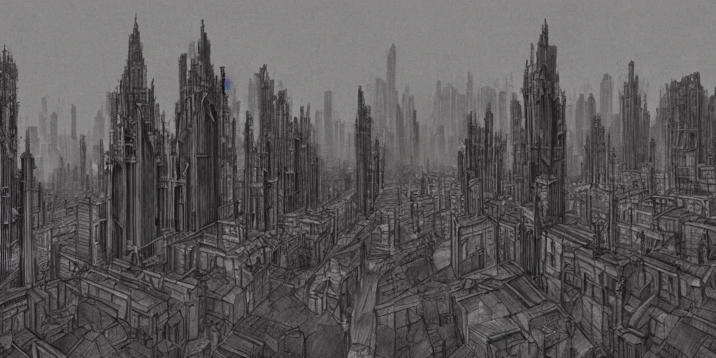 Prompt: detailed matte painting of a city block made of pipe organ parts, style of fritz lang and alan lee, trending on artstation