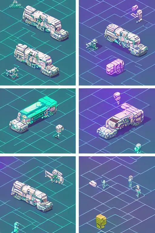 Image similar to isometric design, sprite sheet, game resources, futuristic van by josan gonzalez