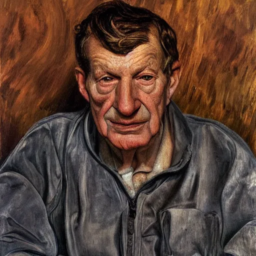 Prompt: high quality high detail painting by lucian freud, hd, exaggerated portrait of a lost soul, photorealistic lighting