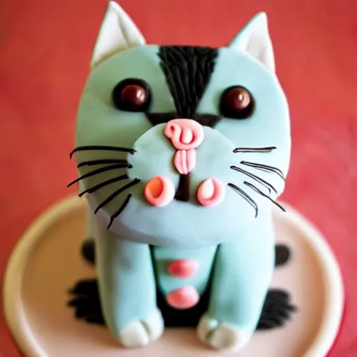 Image similar to cat made of fondant, cake in the shape of a cat, cute cat themed treats