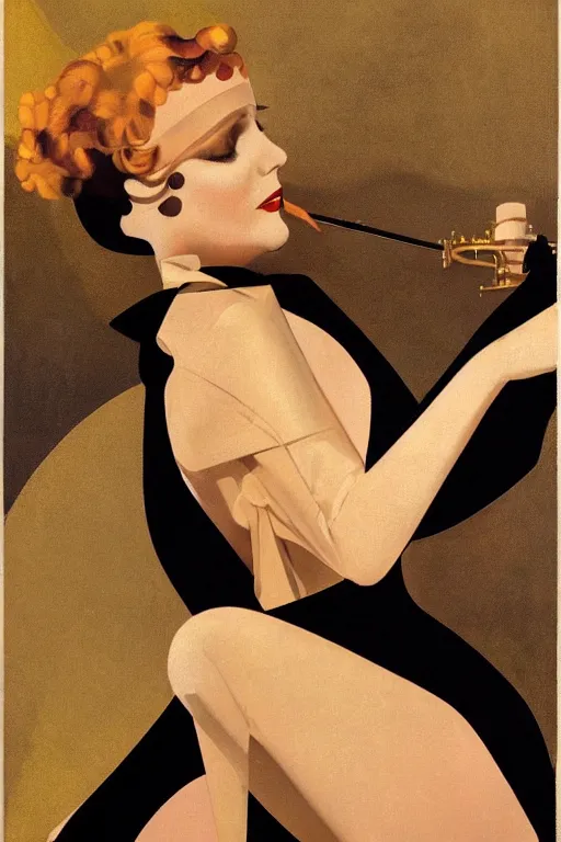 Image similar to a oil painting depicting a Jazz Age high society figure, 1920s style, smooth, highly detailed, high contrast, Coles Phillips, Dean Cornwell, JC Leyendecker, 8K