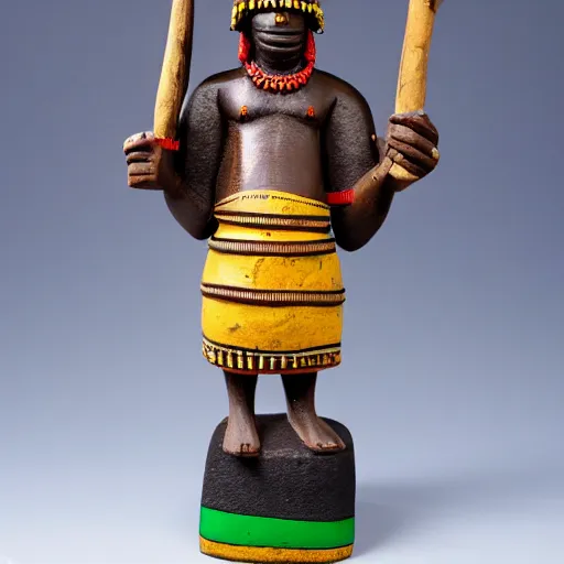 Prompt: burna boy as a tribal chief figurine, detailed product photo,