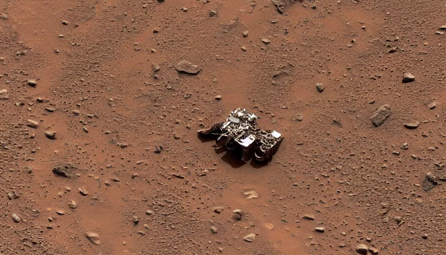 Image similar to An image taken from the surface of Mars showing a skeleton of a deer, 4k, Curiosity Rover,