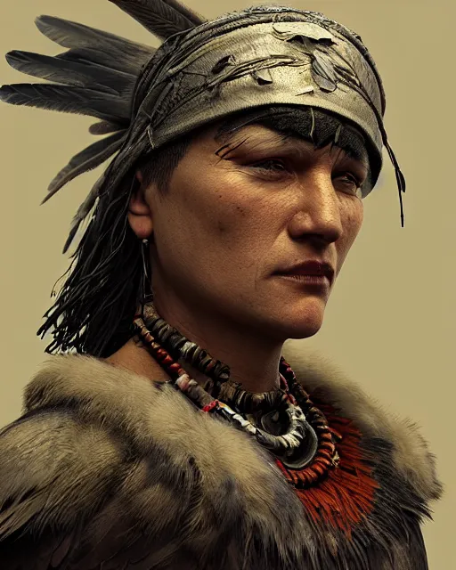 Prompt: headshot portrait of a shaman with raven features, cgsociety, detailed, unreal engine, textured, cinematic, character design